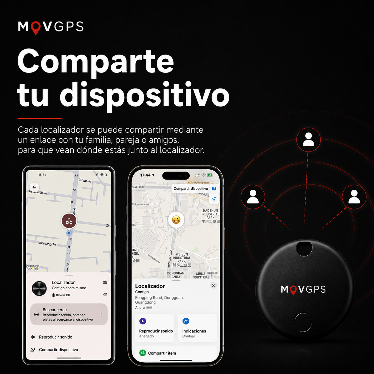 Localizador GPS MOVGPS 360° - Mascotas, Autos, Bolsos y Llaves - Anti Robo y Anti Pérdida